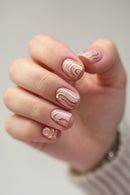 24Pcs Square Shiny Nails Golden Lines Stick on Simple Ballet Nail Sets Press on Nails