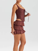 Elegant Skirt Two Piece Set For Women Sleeveless Crop Top And Mini Skirt Ladies Club Party Skirt Sets