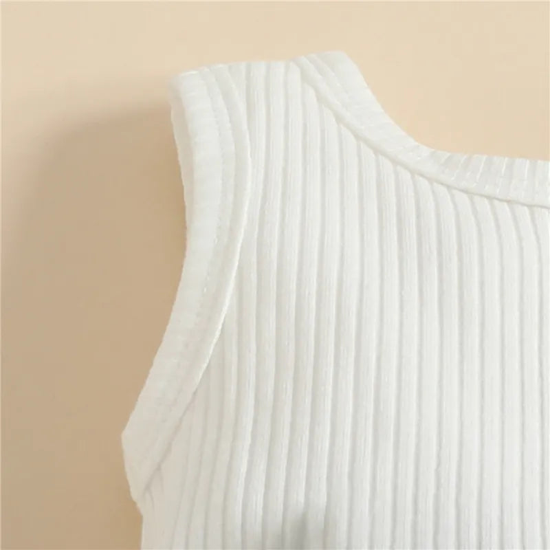 Summer Toddler Kids Baby Girls Clothes Contrast Ribbed Sleeveless Rompers with Belt Toddler Infant Jumpsuit Outfits