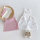 Summer girls sleeveless vest suit baby floral bib two-piece suit tide casual clothes.