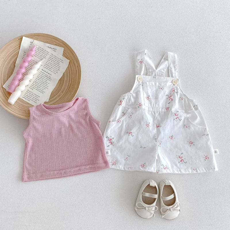 Summer girls sleeveless vest suit baby floral bib two-piece suit tide casual clothes.