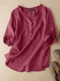 Summer Women's Blouse Female Half Sleeve Cotton Shirt Casual Ruffles Loose Tunic Tops Vintage Solid Chemise