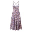 Purple Floral Big Swing Sling Boho Dress Women O Neck Casual Holiday Summer Dresses Midi Robe