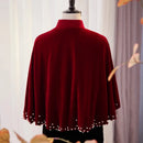 Women's Autumn Winter Pearl Beaded Velvet Pashmina Female Summer Sunscreen Warm Shawl Cloak