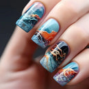 24Pc Ocean Press on Nails Unique False Nails Wearable Short Manicure Fake Nails Square Head Full Over Manicure Tips