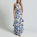 Women Halter Sleeveless High Waist Hollow Out Chic Designer Dress Female