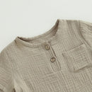 Toddler Infant Baby Boy Girl Summer Clothes Solid Cotton Linen Short Sleeve Button Up T-Shirt Elastic Shorts Set 2Pcs Outfits