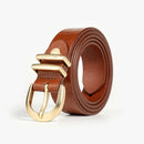 Brown leather belt with gold buckle on a white background, Obroi