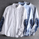 Men Shirt Pure Cotton Flower Patchwork Sleeves Uniform Light Work Safari Style Shirts Mens Tops Shirt