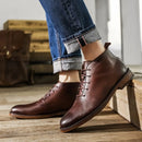 Retro Ankle Boots For Men Genuine Leather Shoes Elegant Lace Up Footwear