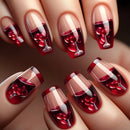 Nails with wine glass and cherry design on a brown background, Obroi
