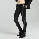 Spring Autumn Men Leather Men Black Hip Hop Motorcycle Thin Fleece Trousers Casual