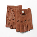 Genuine Leather Men's Gloves Male Cycling Motorcycle Driving Mittens Half Finger Breathable