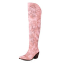 Thigh Boots Women Toe Heels 7cm Embroider Leisure Female