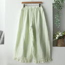 Lace Hem Wide Leg Pants Women Summer Elastic Waist Casual Loose Straight Pants