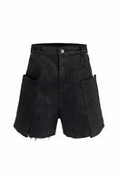 Black denim shorts on a white background, Obroi
