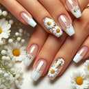 24Pcs Blue Gradient Nails Flower False Nails Retro Cute Artificial Nail Med-length Nail Tips