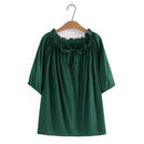 Blouses Women Summer Lace-Up Boat Neck Solid Tees Short Sleeve Tops Oversized Curve Clothes