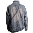 Stand Collar Rotate Zipper Denim Jacket Heavy Weight Distressed Jean Jacket Punk Denim Coat