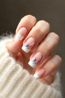 24Pcs French Square Head Full Cover False Nails Simple Butterfly Pearl Manicure Tip Reusable Press on Nail