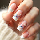 24Pcs French Square Head Full Cover False Nails Simple Butterfly Pearl Manicure Tip Reusable Press on Nail