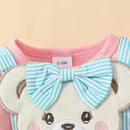 Spring Infant Baby Girls Bodysuit Dress Short Sleeve Cartoon Embroidery Jumpsuit Headband Clothes