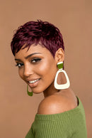 brown black burgundy pixie cut wig short straight layered human hair wig