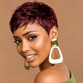 brown black burgundy pixie cut wig short straight layered human hair wig