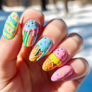 24pcs Sweet False Nail Sets Macarons Design Oval Press on Fake Nails Art Summer Datachable Almond Nails Tips