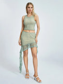 Women Skirt Sets Summer Outfits  Sleeveless O Neck Tank Tops Irregular Floral Bodycon Skirt Suit Streetwear