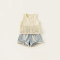 Summer Kids Girl Sets Hollow Tank Top Denim Shorts Bohemian Toddler Casual Children Clothing