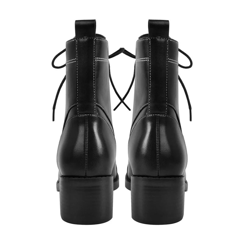 Women Round Toe Lace UP Ankle Boots  Gothic Heeled Winter Combat Boots