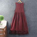 Summer Girl Plaid Cotton and linen Sleeveless Dress Women