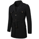 Mens Spring Autumn Windbreak Overcoat Long Trench Coats with Belt for Men Coat Double Breasted