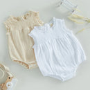 New Infant Toddler Newborn Baby Girls Sleeveless Crew Neck Pleated Lace Patchwork Romper Sunsuit Jumpsuit Casual Clothes