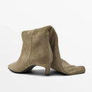 Natural Suede Women Shoes Autumn Winter Slip-On Boots Heels Pointed Toe Knee High Boots