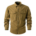 Brown shirt with button details on a white background, Obroi