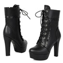 Women's Ankle Boots Platform Black Short Boot High Heels Lace-up Party Footwear Shoes