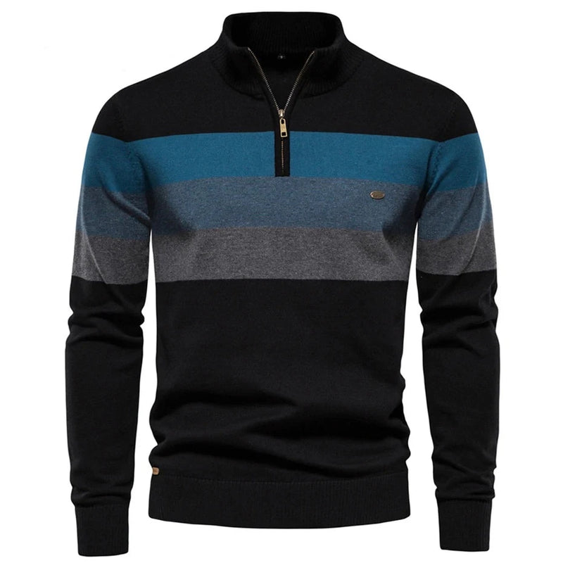 Autumn Winter Knitted Sweater Men Vintage Striped Sweater Male Jumper Pullover Zipper Stand Collar Sweater
