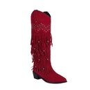 Boots Knee High Pointed Toe Rivets Women's Winter Shoes Suede Western Booties Ladies