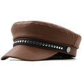 Women Ladies Autumn Winter Beret Hat Leather British Style Flat Top Octagonal Cap Adjustable Female