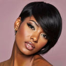 Pixie Cut Wigs Short Human Hair Wigs with Bangs Short Layered Natural Black Color for Women