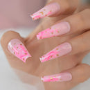 Acrylic Nails Coffin Pink Press-on Rose Flowers Fake Nails Ballerina Gel False Nails Tips