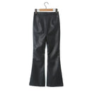Autumn Winter Women America Retro High Waist Faux Leather Flare Pants