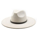 White fedora hat with a black band on a white background, Obroi