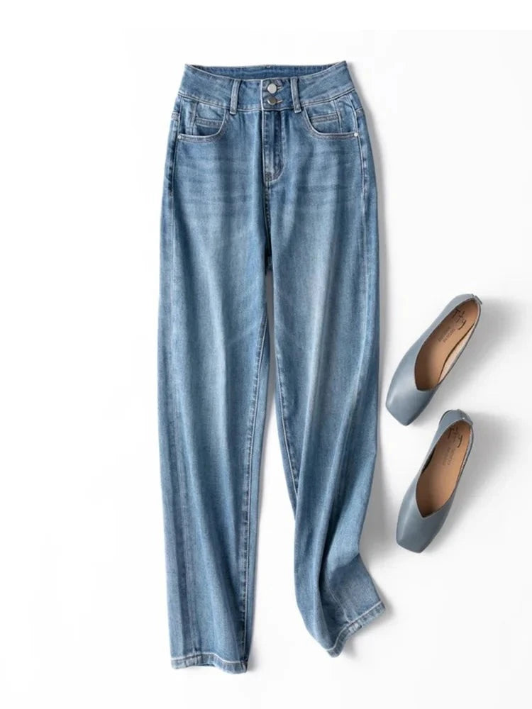 Casual and Versatile Denim Pants Silk Small Feet Solid Simple Jeans