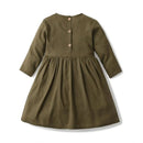 Girls Princess Dresses Children Wear Plain Pleated Baby Girl Clothes Linen Button