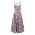 Purple Floral Big Swing Sling Boho Dress Women O Neck Casual Holiday Summer Dresses Midi Robe