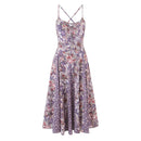 Purple Floral Big Swing Sling Boho Dress Women O Neck Casual Holiday Summer Dresses Midi Robe