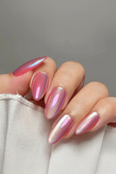 Nails with a pink and purple gradient on a neutral background, Obroi